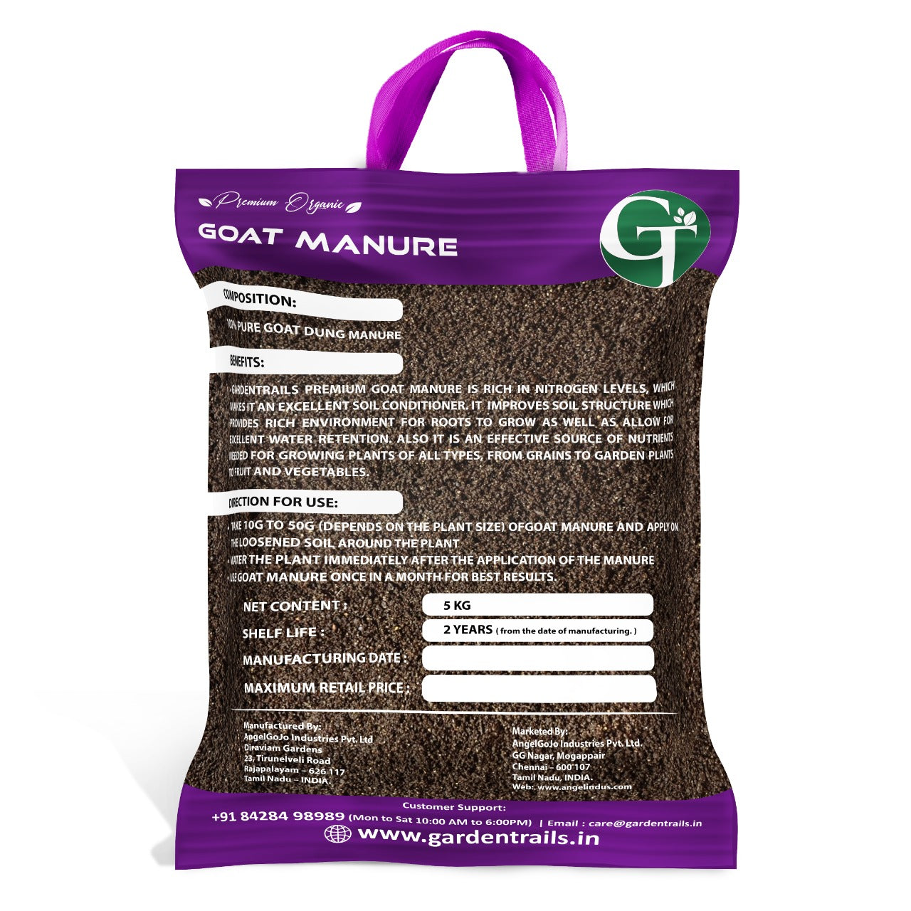 GardenTrails Premium Organic Goat Manure for Plants - 5 Kg