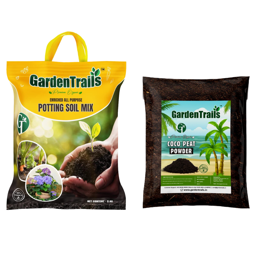 GardenTrails Enriched All Purpose Potting Soil Mix -5Kg and Coco Peat Soil Powdered - 2Kg