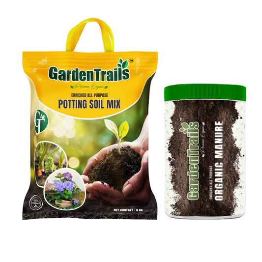 GardenTrails Enriched All Purpose Potting Soil Mix -5 Kg and Enriched Organic Manure -1 Kg Jar