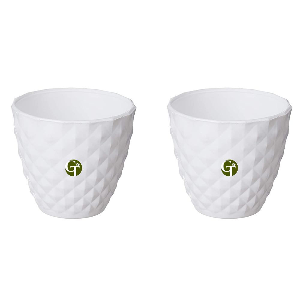 GardenTrails Decorative Diamond Finish Pot 6 Inches - White