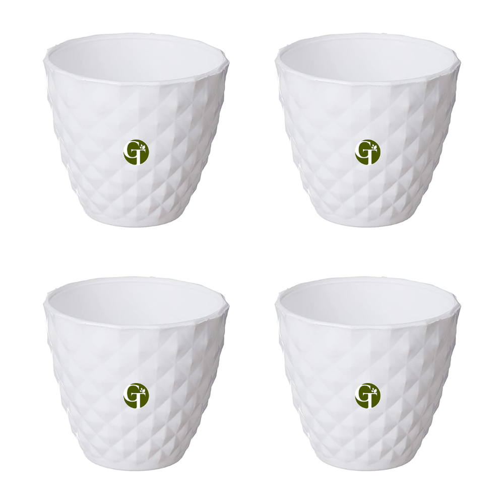 GardenTrails Decorative Diamond Finish Pot 6 Inches - White
