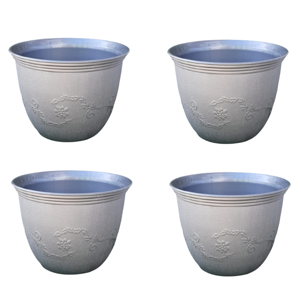 GardenTrails Leafy Plastic Gardening Pot 10 inches - Silver