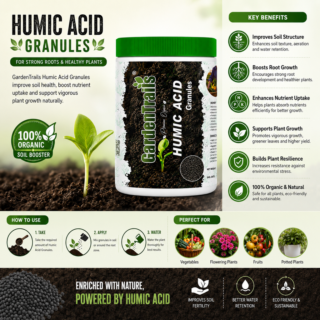 GardenTrails Humic Acid Granules – Powerful Organic Soil Booster for Indoor & Outdoor Plants - 1 Kg