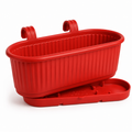 GardenTrails Hanging Railing Planter - Plastic Pot with Drainage Tray - Red