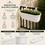 GardenTrails Hanging Railing Planter - Plastic Pot with Drainage Tray - White