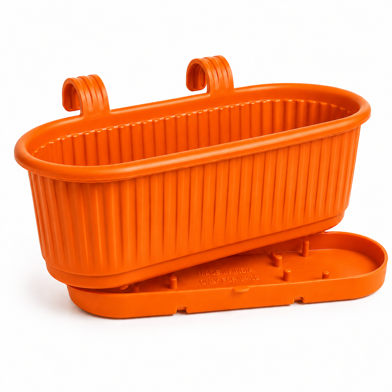 GardenTrails Hanging Railing Planter - Plastic Pot with Drainage Tray - Orange