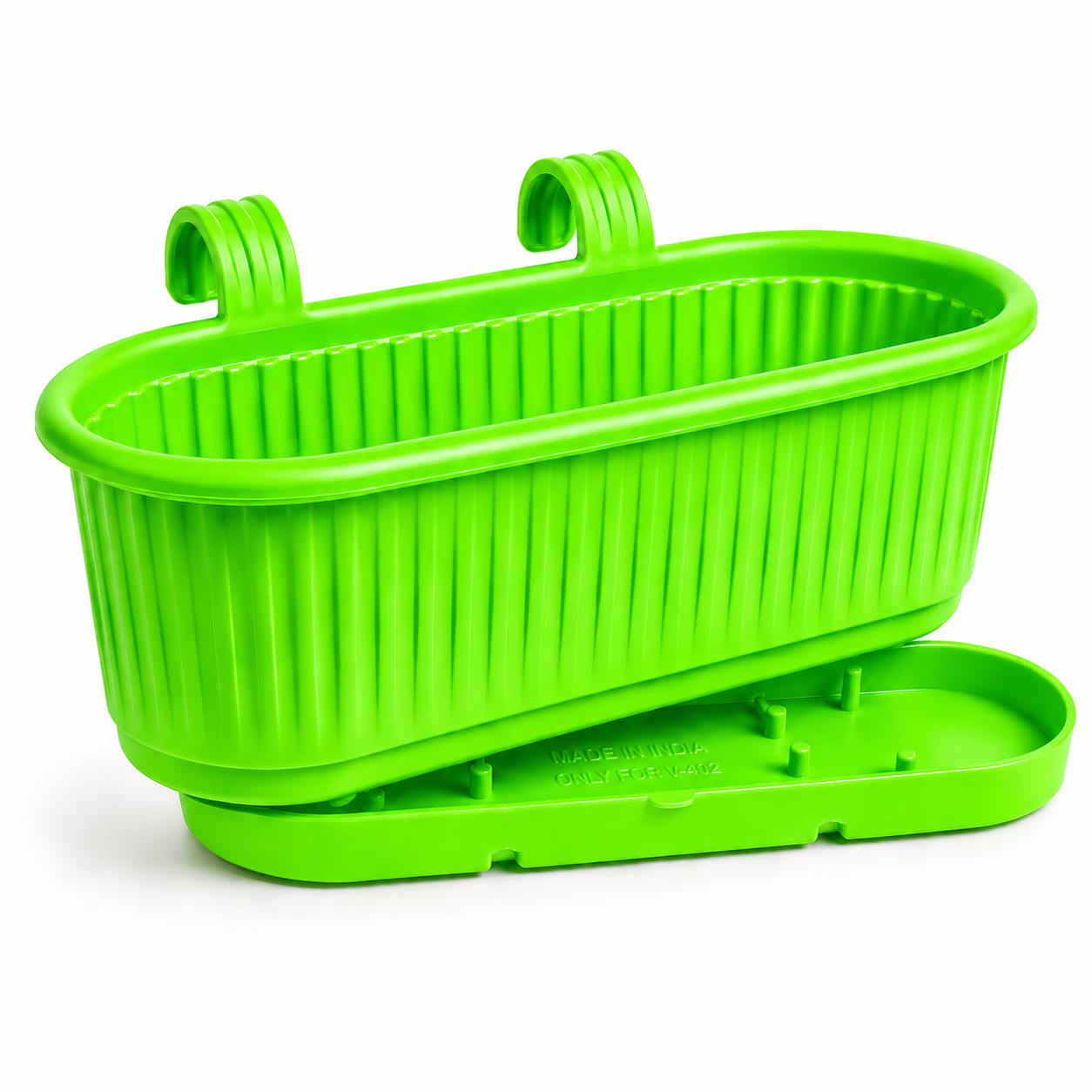 GardenTrails Hanging Railing Planter - Plastic Pot with Drainage Tray - Green