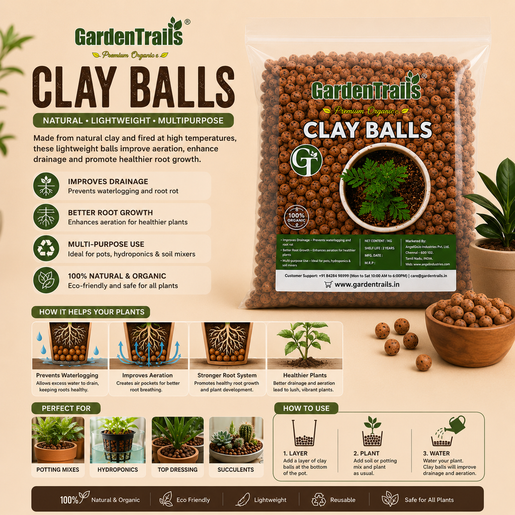 GardenTrails LECA Clay Balls for Plants – Premium Expanded Clay Aggregate for Hydroponics, Orchid, Succulents & Potting Mix - 500g