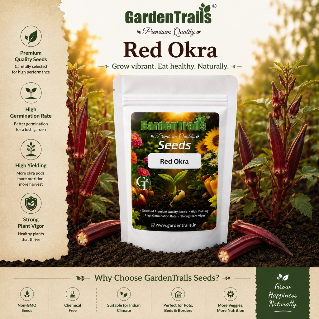 GardenTrails Red Lady's FInger - Red Okra Seeds