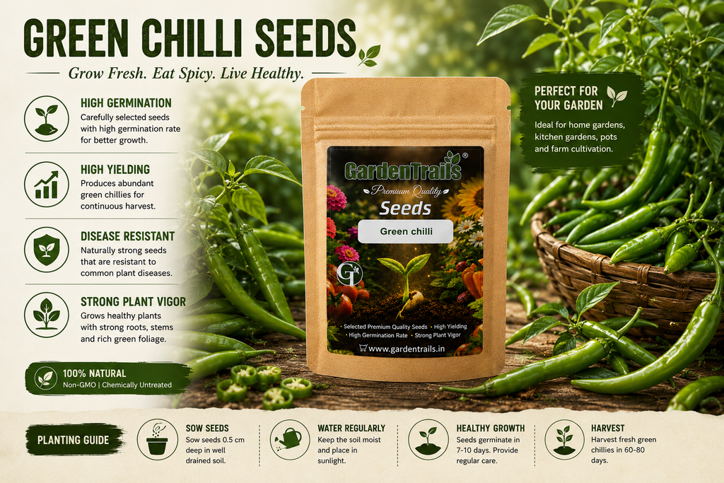 GardenTrails Premium Green Chilli Seeds – Grow Fresh Spicy Chillies at Home