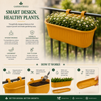 GardenTrails Hanging Railing Planter Pot - Plastic with Drainage Tray - Yellow