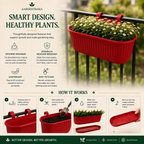 GardenTrails Hanging Railing Planter - Plastic Pot with Drainage Tray - Red