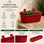 GardenTrails Hanging Railing Planter - Plastic Pot with Drainage Tray - Red