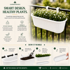GardenTrails Hanging Railing Planter - Plastic Pot with Drainage Tray - White
