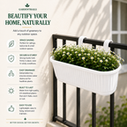 GardenTrails Hanging Railing Planter - Plastic Pot with Drainage Tray - White
