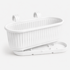 GardenTrails Hanging Railing Planter - Plastic Pot with Drainage Tray - White
