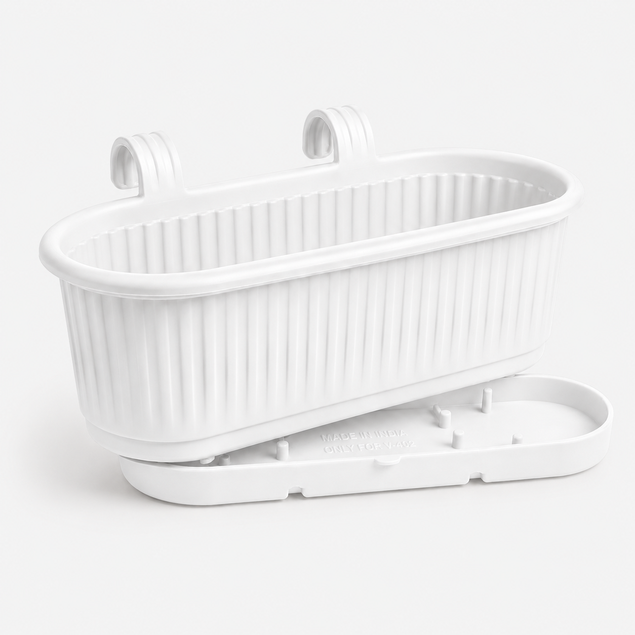 GardenTrails Hanging Railing Planter - Plastic Pot with Drainage Tray - White