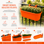 GardenTrails Hanging Railing Planter - Plastic Pot with Drainage Tray - Orange