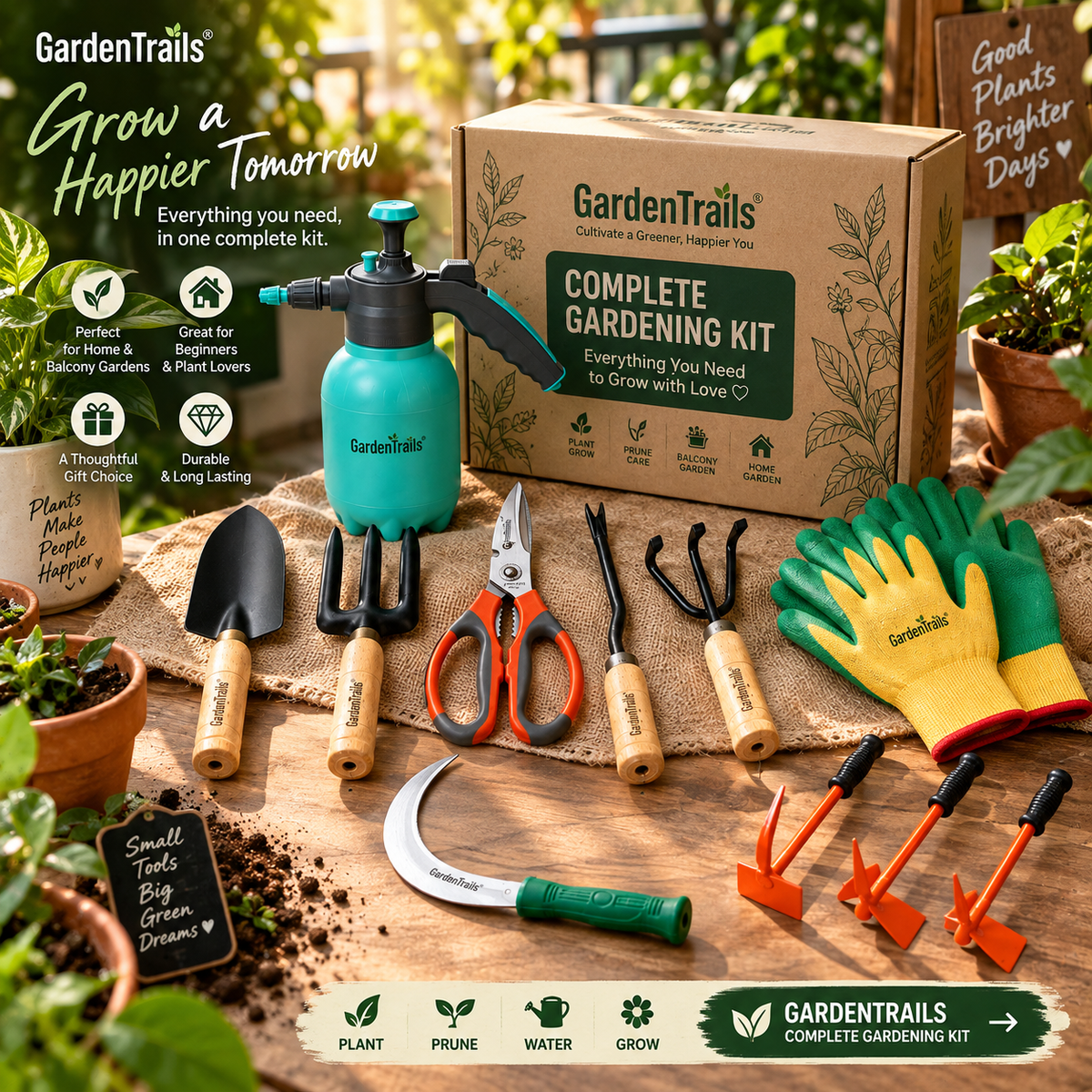 GardenTrails GardenPro™ - Complete Garden Tool Kit - 11 Essential Tools for Home & Balcony Gardening