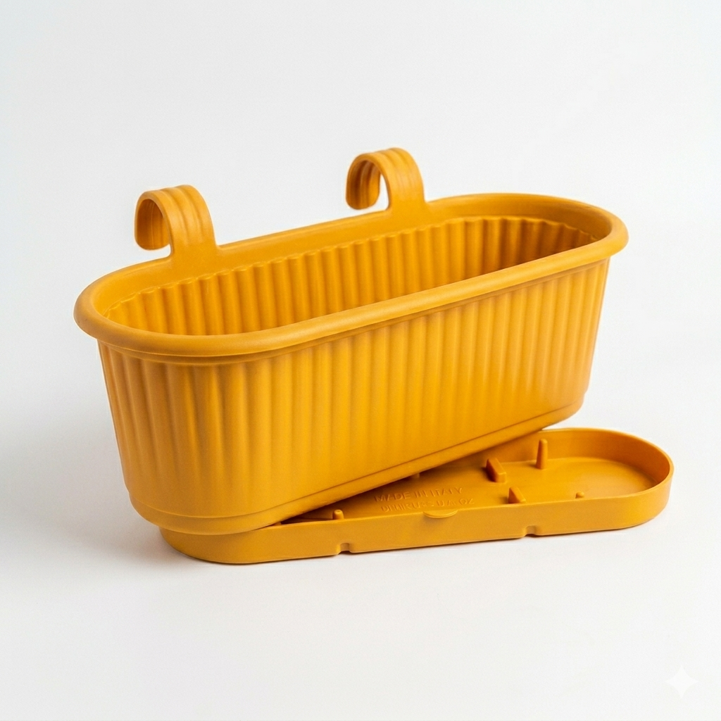 GardenTrails Hanging Railing Planter Pot - Plastic with Drainage Tray - Yellow
