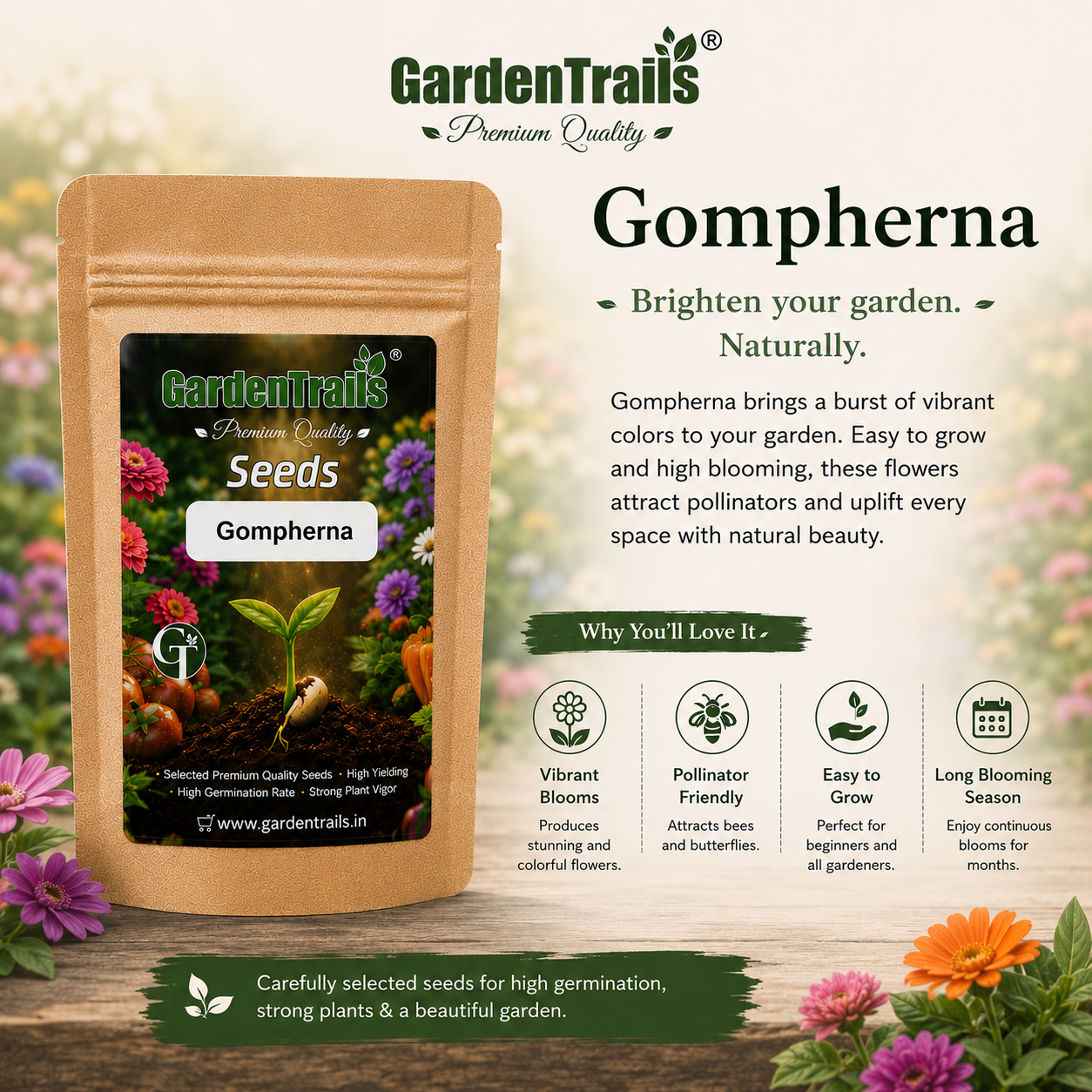 GardenTrails Gomphrena Seeds – Premium Mixed Color Globe Amaranth Flower Seeds