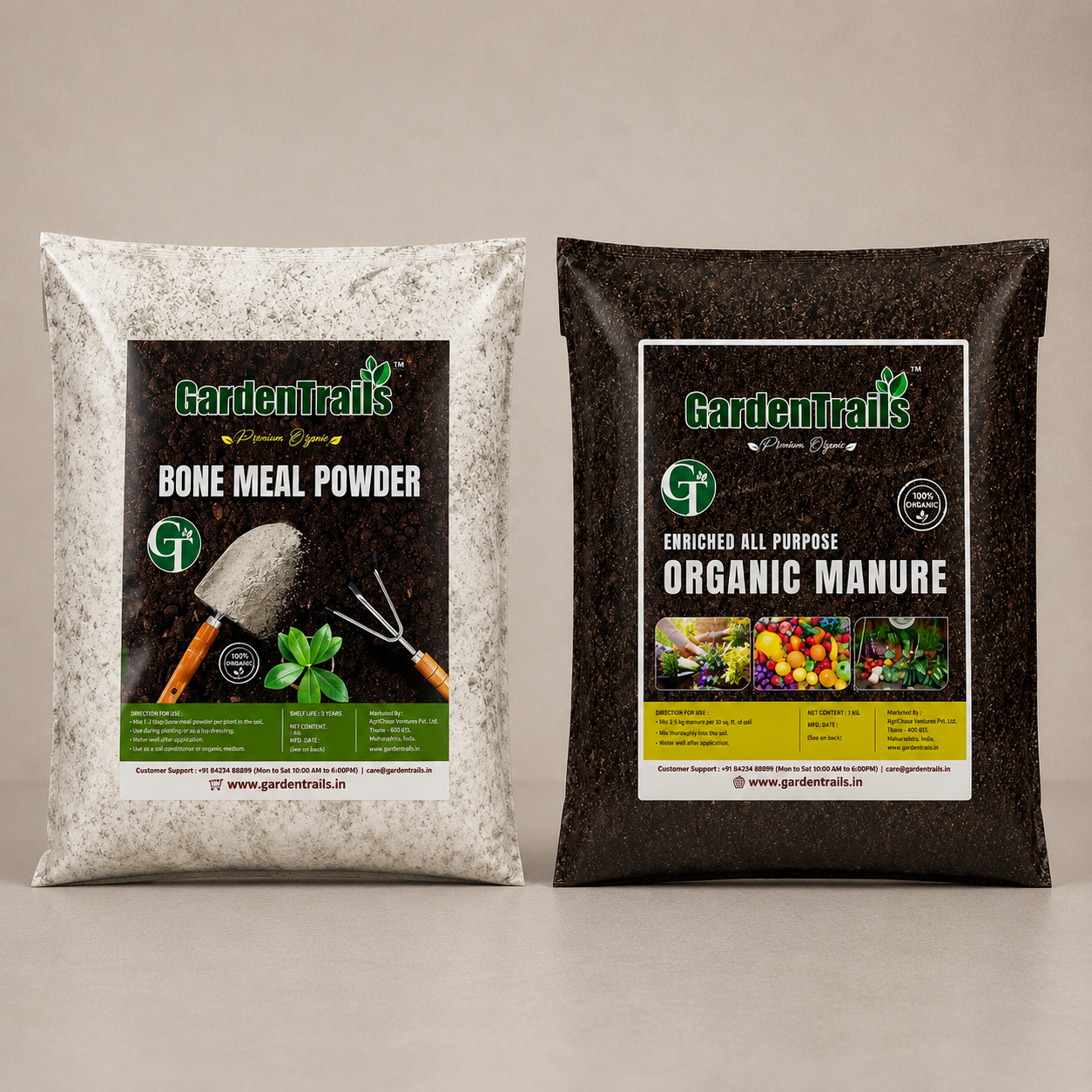 GardenTrails Bone Meal Powder -1 Kg and Enriched Organic Manure -1 Kg