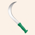 Sickle with green handle on a beige background