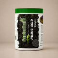 Container of Garden Trails Humic Acid Granules on a beige background