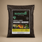 Bag of Garden Trails organic manure on a beige background
