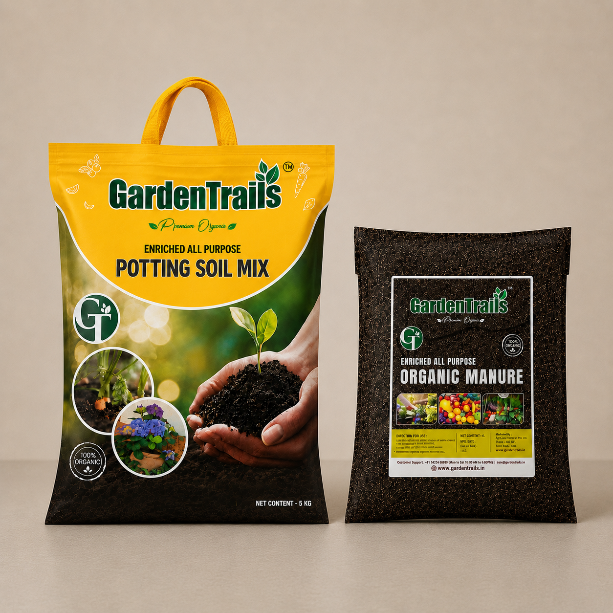 GardenTrails Enriched All Purpose Potting Soil Mix -5Kg and Enriched Organic Manure for All Plants -1Kg Packet