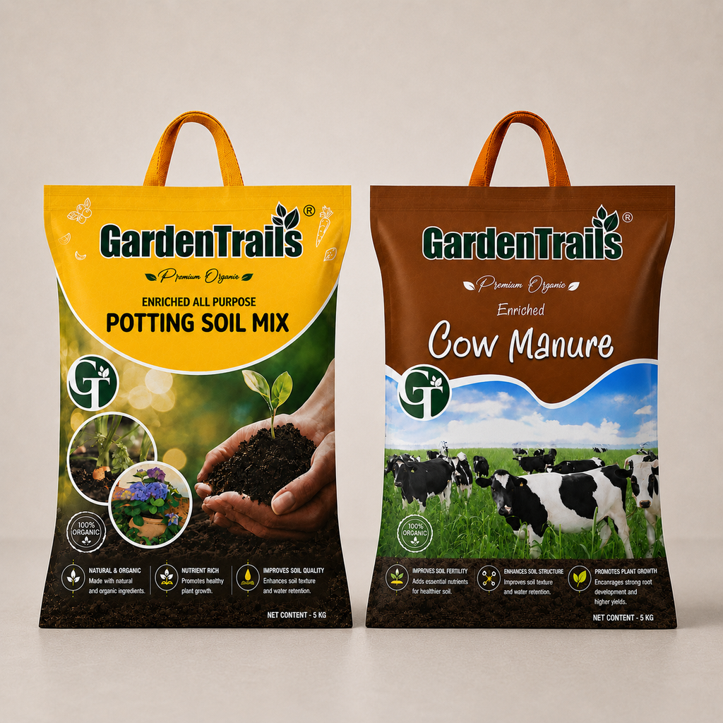 GardenTrails Enriched All Purpose Potting Soil Mix -5 Kg and Cow Manure - 5 Kg