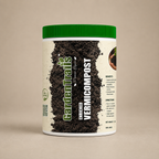 Container of Gardenia's Enriched Vermicompost on a beige background